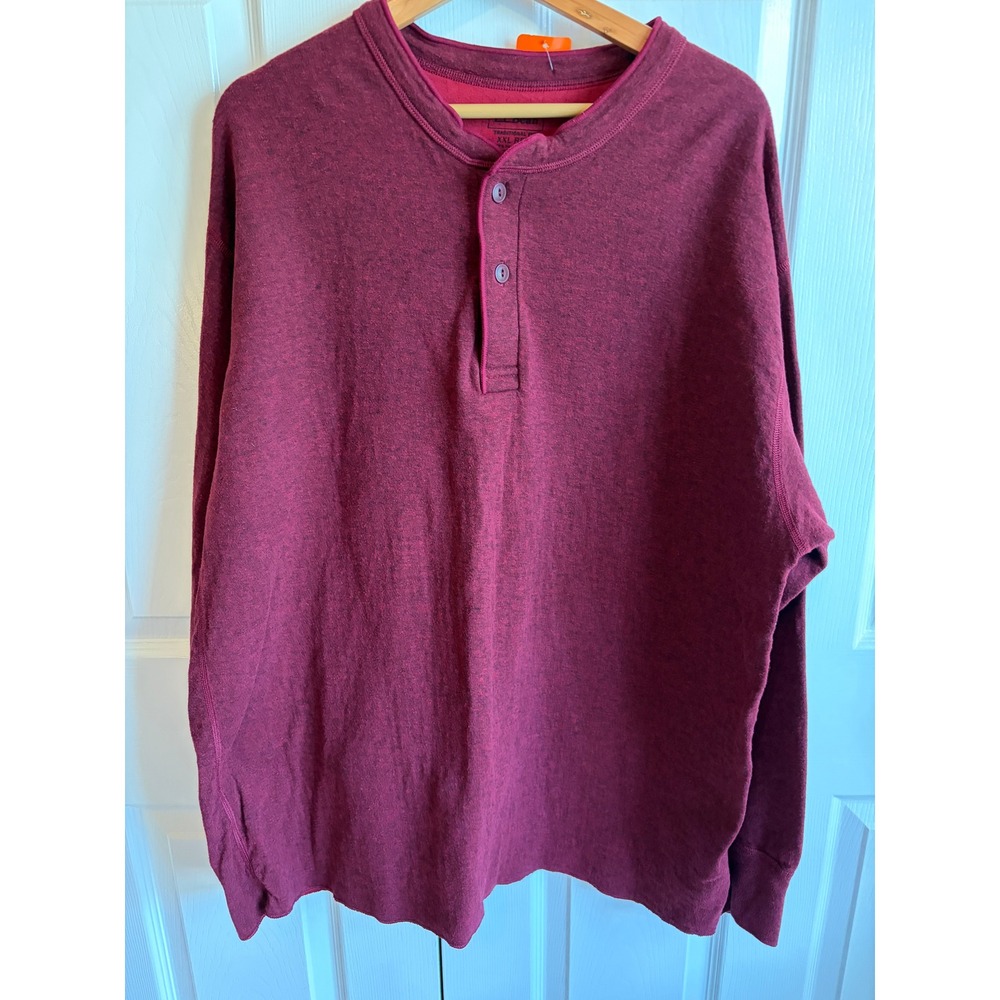 LL Bean Men XXL Henley Shirt Burgundy Wool Blend Two Layer Traditional Fit Long
